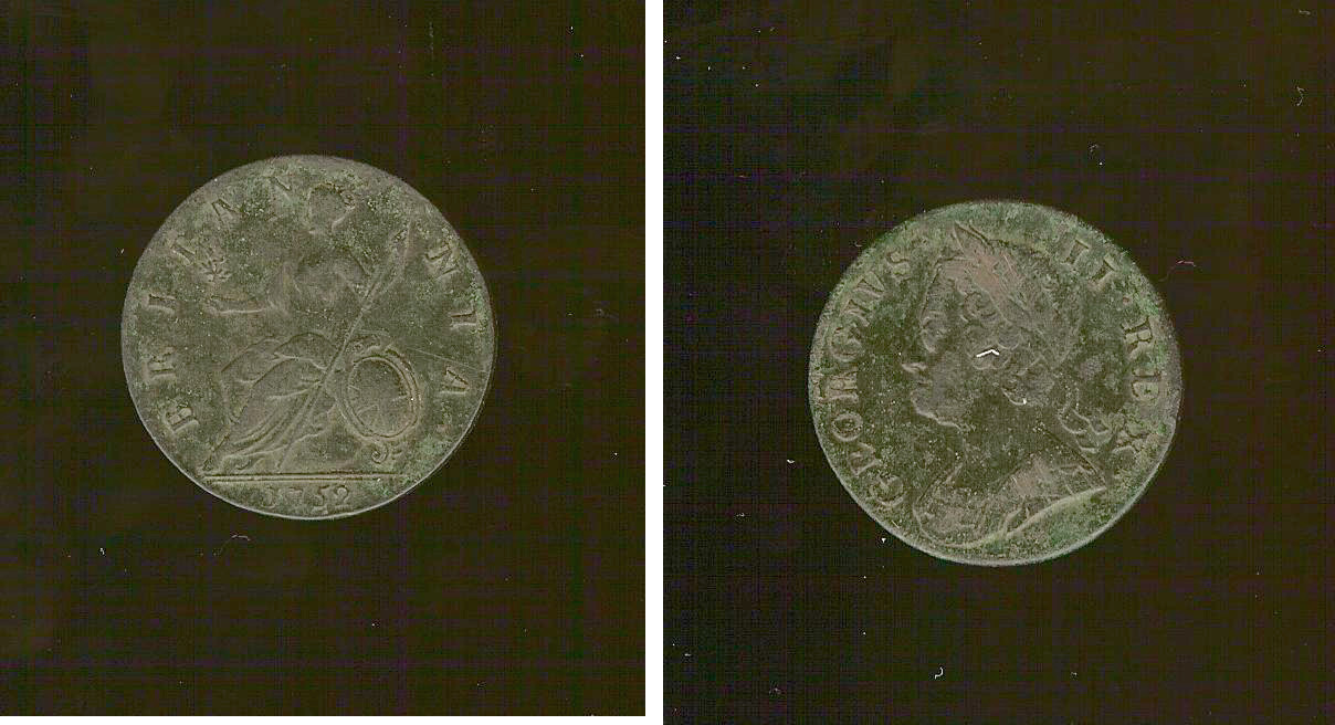 ROYAUME-UNI 1/2 Penny Georges II 1752 TTB+